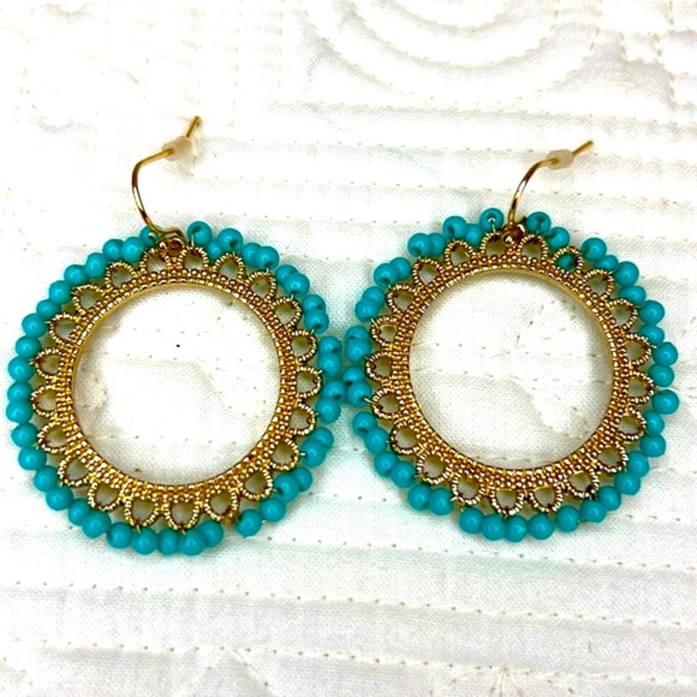 Turquoise Beaded Gold Tone Dangle earrings